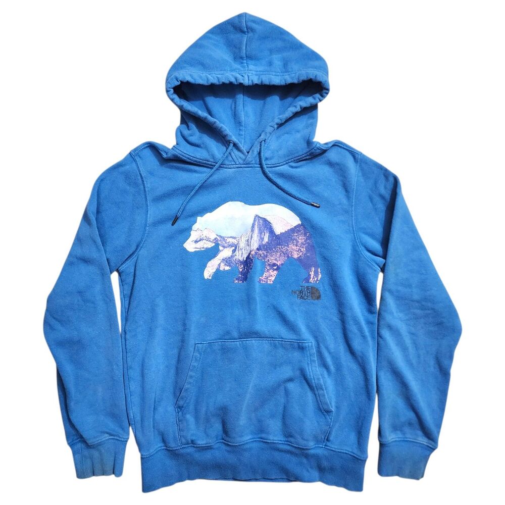 THE NORTH FACE Sweater Mens Small Blue GRIZZLY BEAR MOUNTAINS Hoodie Outdoor